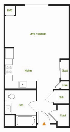 Floor plan for studio, 1 bath, 537 sqft
